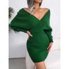 Autumn and Winter, Sexy Cross V-neck, Bat Sleeves, Hip Hugging Skirt, Dress, Woolen Dress, Women's Clothing