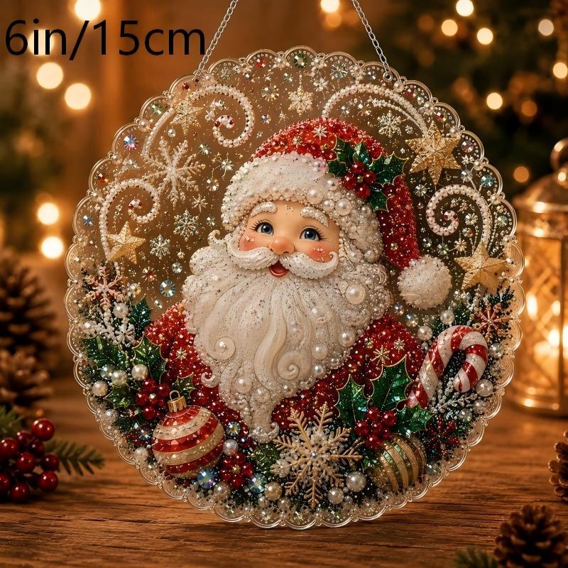 Christmas Pearl Suncatcher Kit, Diy Craft Pre-Assembled Metal Chain, Acrylic Round Board With Lace