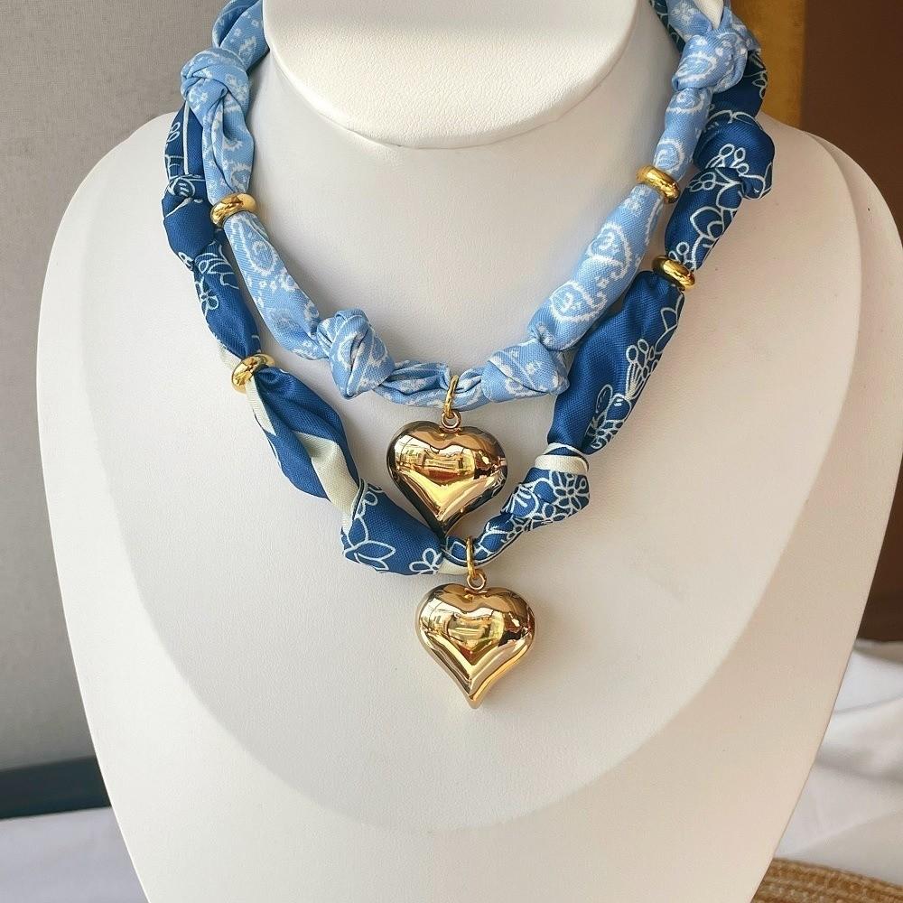 Handmade Bandana Scarf Necklace Lightweight Choker Necklace Gifts Heart Pendant  Daily Wear