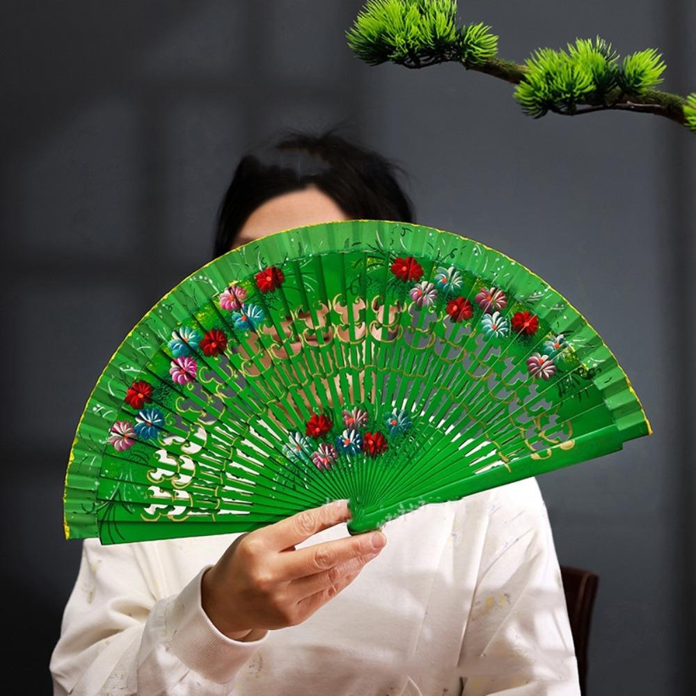 

Colorful Folding Fan Classic Spanish Wood Fan Traditional Hand-painted Fan Home Ornaments зелёный
