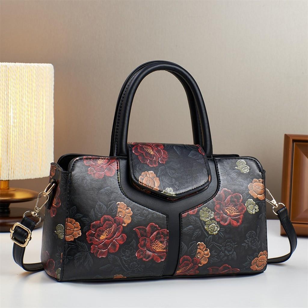 Boston Tote Bag With Splicing Prints And Pu Material For Daily Casual Use