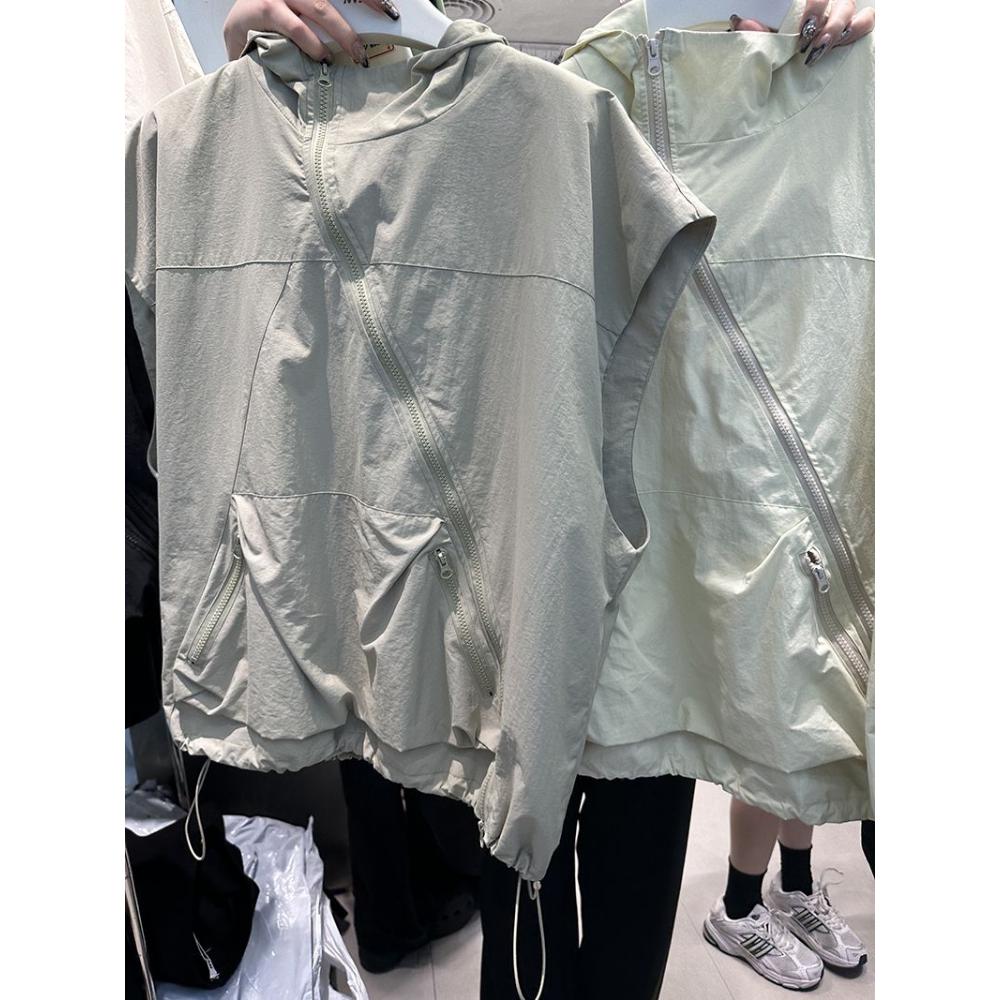 Gilet à capuche zippé ample et polyvalent pour femme Été Décontracté Amincissant Fin