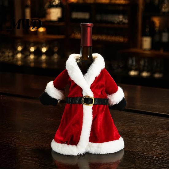 Xmas Drink Ornament Christmas Wine Bottle Cover, Velvet Santa Suit Sleeve, Plush Holiday Decoration Cover for Xmas, New Year, Dinner Table Decor Gift