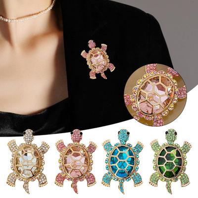 Women Turtle Brooch Rhinestone Anti-slip Faux Crystal Wear-resistant Suit Coat Collar Hat Scarf Decoration Clothes Pin Prom Party Garment Jewelry