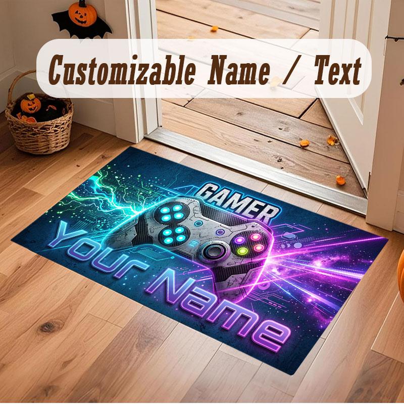Neon Colorful Theme Crystal Velvet Floor Rug Personalized Custom Name Text Warm Carpet Home Decoration
