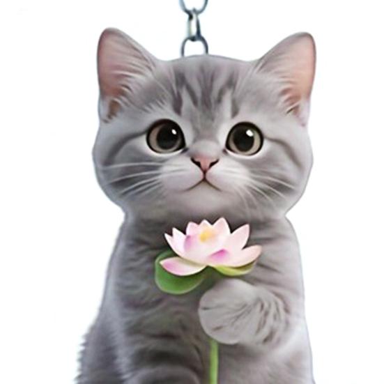 2Pcs Keychain 2D Cat Design Acrylic Charm Key Chain Backpacks Handbags Cars Decorative Pendant Accessories