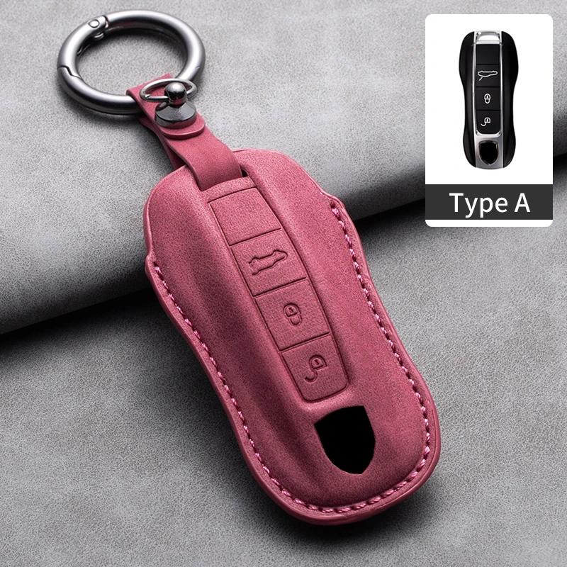 Leather Car Key Case Cover Shell Fob For Porsche Panamera Spyder Carrera Macan Cayman Cayenne 911 970 981 991 Car Keychains