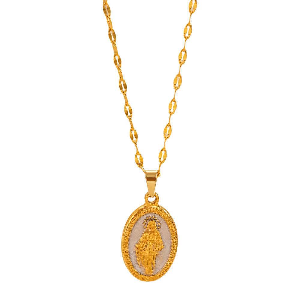 Christian Catholic Accessory Trendy Our Lady Virgin Mary Necklaces Stainless Steel Oval Pendant Neck Chains for Women