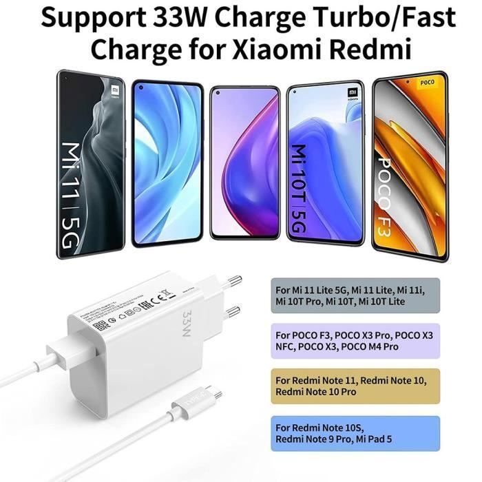 Chargeur USB 33W - E.F.Connection - Câble USB-C 6A 1M - Charge rapide - pour Redmi Note 15/Note 14Pro plus/ Note 13 15C/14C/12C