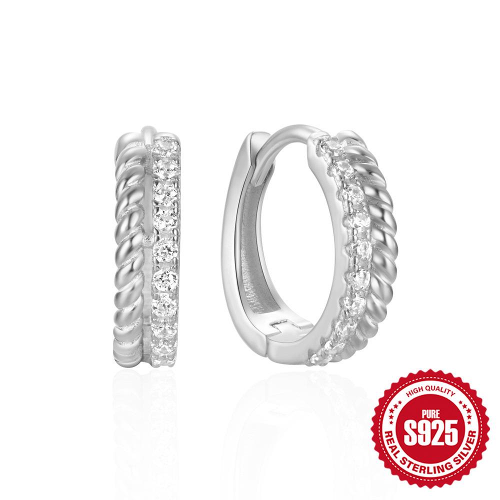 Stylish And Simple Style S925 Sterling Silver Personalized Interval Double Row Luxury Diamond Earrings Earrings