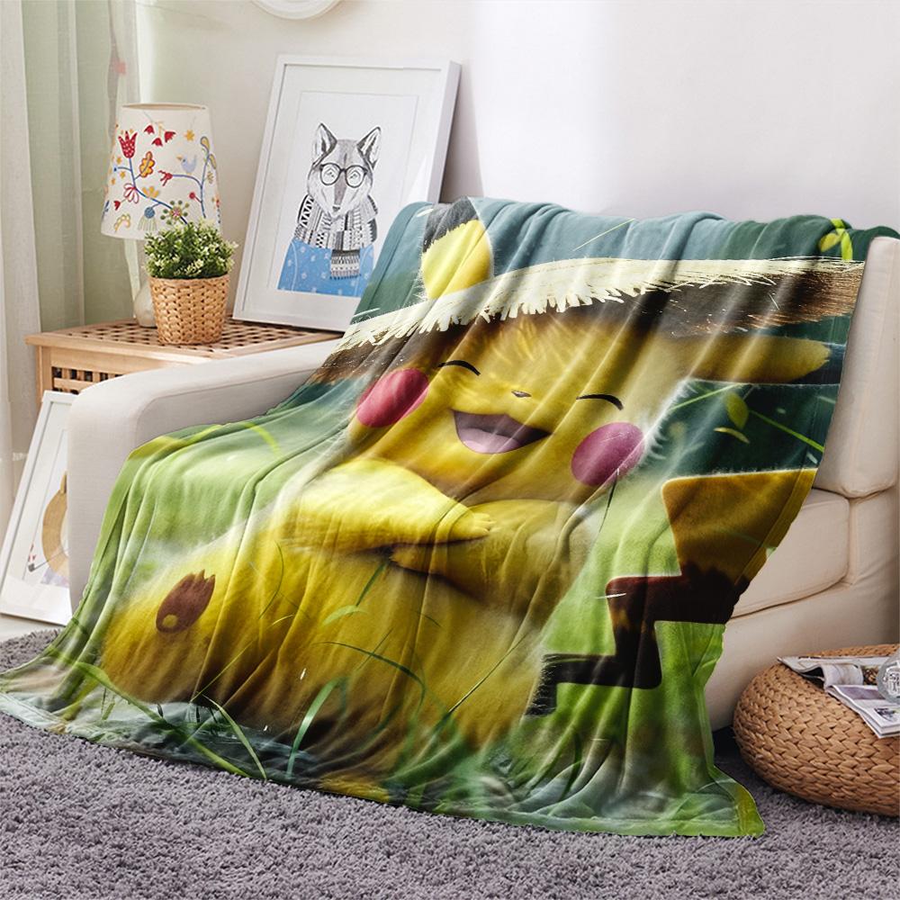 Cute Pikachu Print Flannel Blanket, High Quality Comfortable for All Seasons, Home Decor, Warmth and Comfort