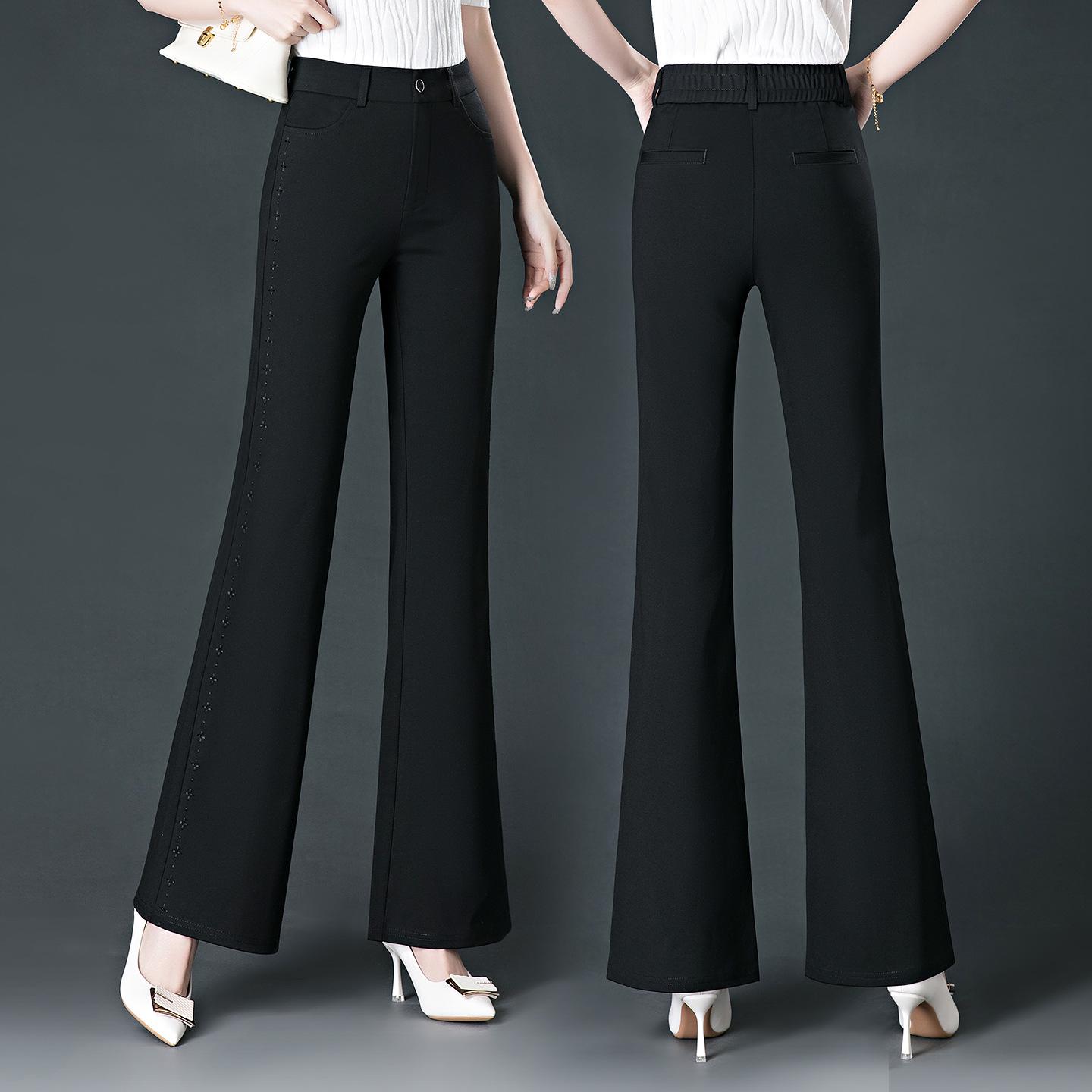 Women s High Waist Black Flared Knit Pants - Slimming, Fashionable, Plus Size, Loose Fit 4XL