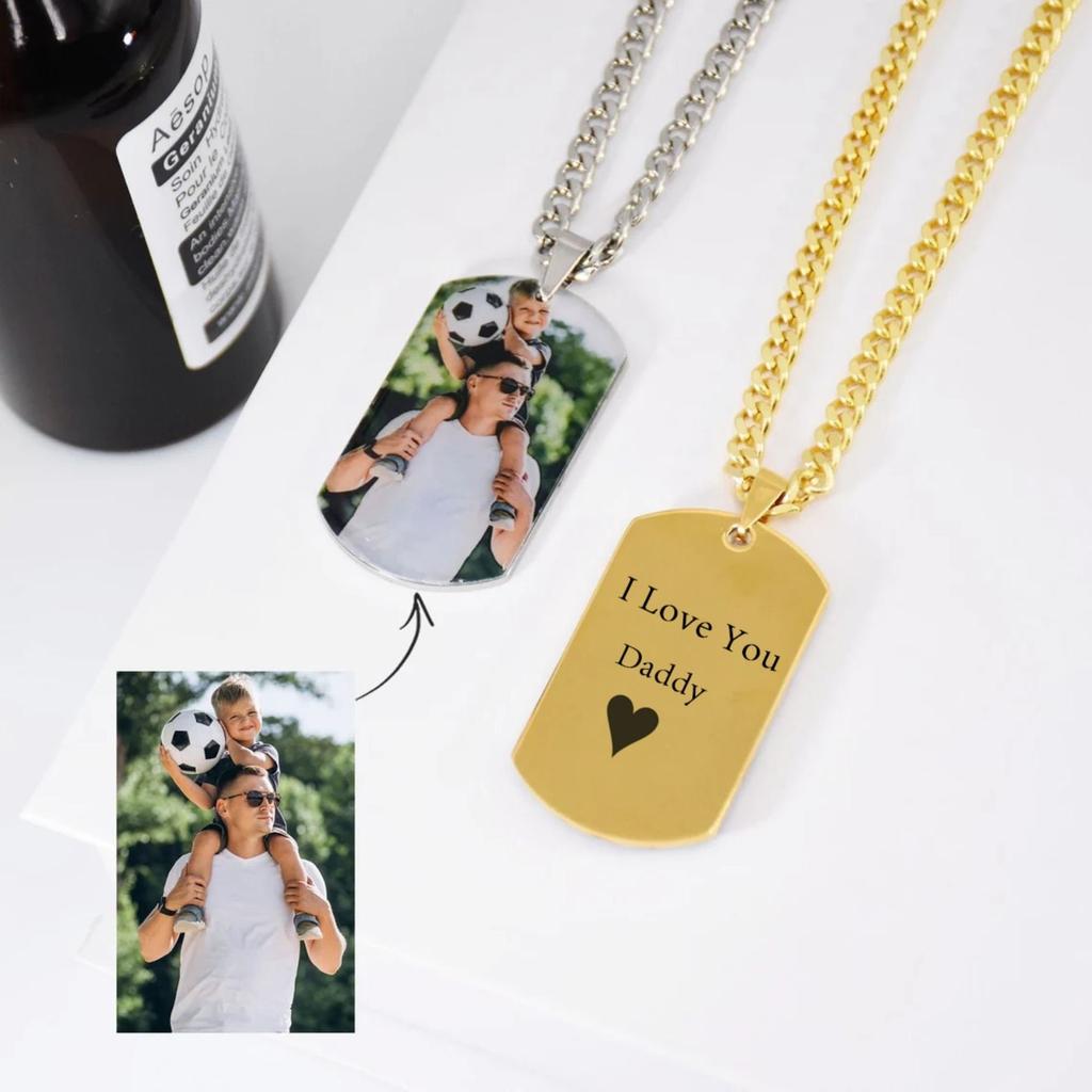 Custom Uv Color Photo Dog Necklace Pendant Back Engraved Name Cuban Stainless Steel Unisex Necklace Shopify Dropshipping