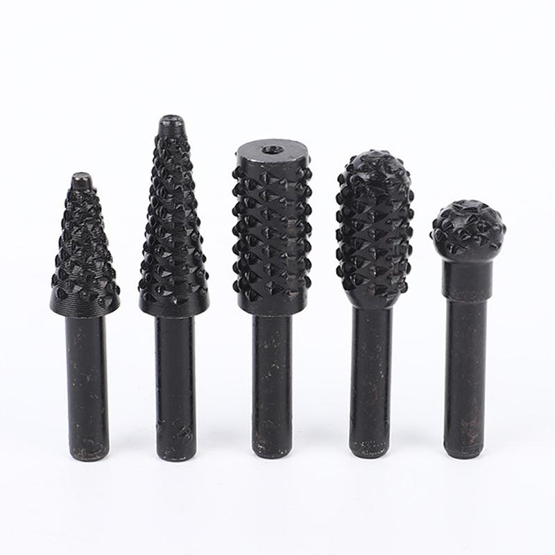 5-Piece Set of Woodworking Round-Handle Rotary Shaped Files Steel Files for Grinding, Polishing, Deburring, and Hole Enlargement чёрный