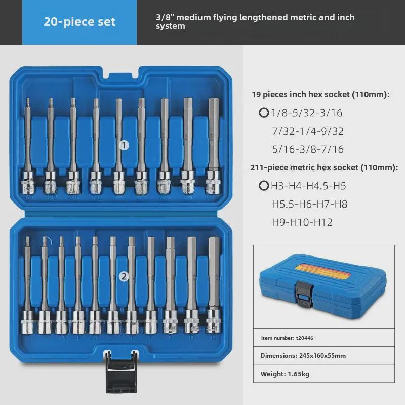 "20pc Hexagon Socket & Hex Wrench Set: Includes Extended Wind Screwdriver Heads"