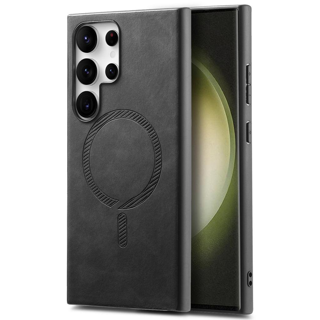 For Samsung Galaxy S23 Ultra Leather Back Case Compatible with MagSafe Skin-Touch Phone Cover