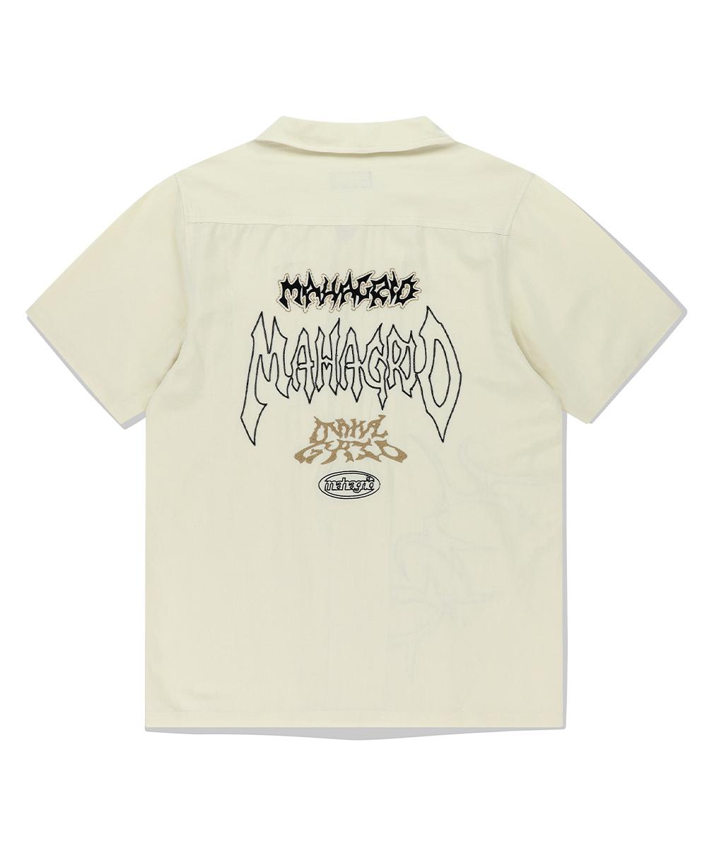 Maha Grid Multi-Logo Linen Half Shirt Ivory(Mg2Emmw361A) Ivory/S