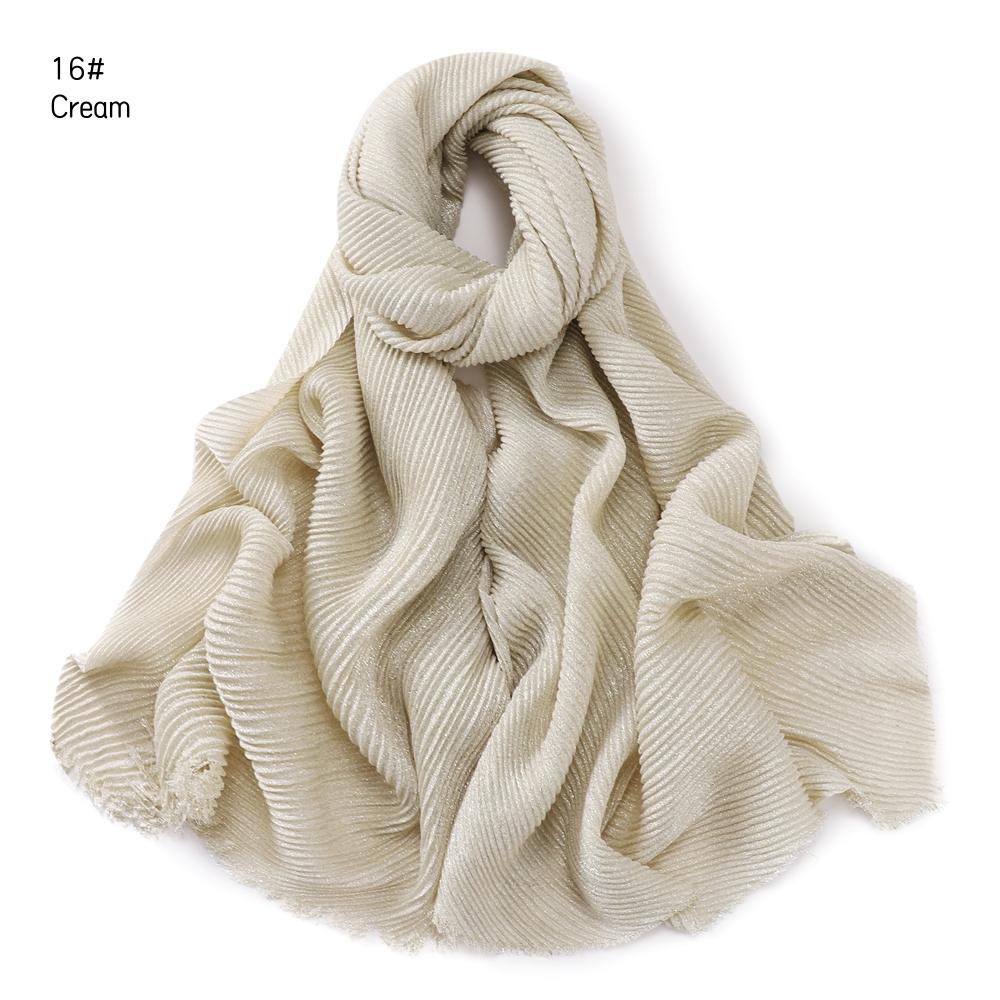 24 Colors Plain Glitter Shimmer Wrinkle Fringe Viscose Scarf Shawl Lady Thin Ripple Wrap Pashmina Stole Bufandas Muslim Hijab