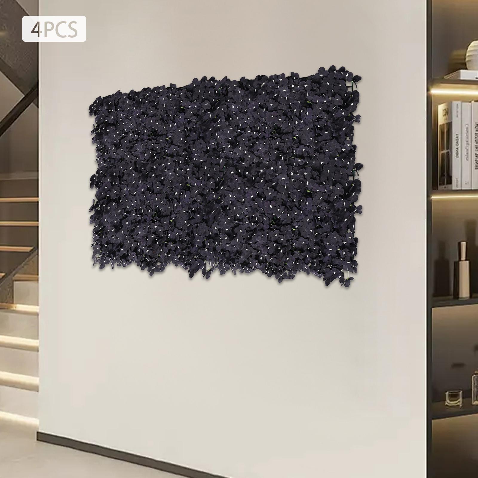 

4-Piece Handmade Artificial Hydrangea Flower Wall Panel Set, Black Faux Floral Backdrop for Wedding Decor, Each Panel 60x40cm чорний