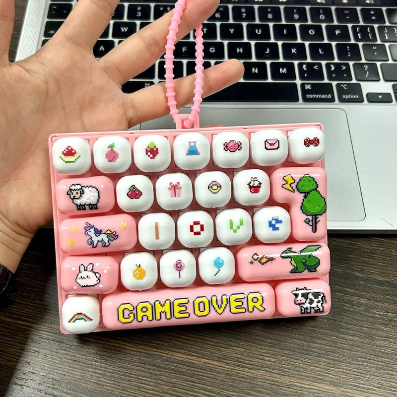 26-key Sensory Fidget Keyboard Toy Adorable Animal Patterns Portable Lanyard for Special Needs Kids