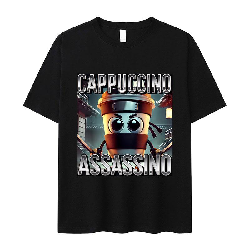 Italian T-shirt Brainrot Interesting Cappuccino Assassin Meme Men Kawaii Women Short-sleeved men summer 100% cotton T-shirt