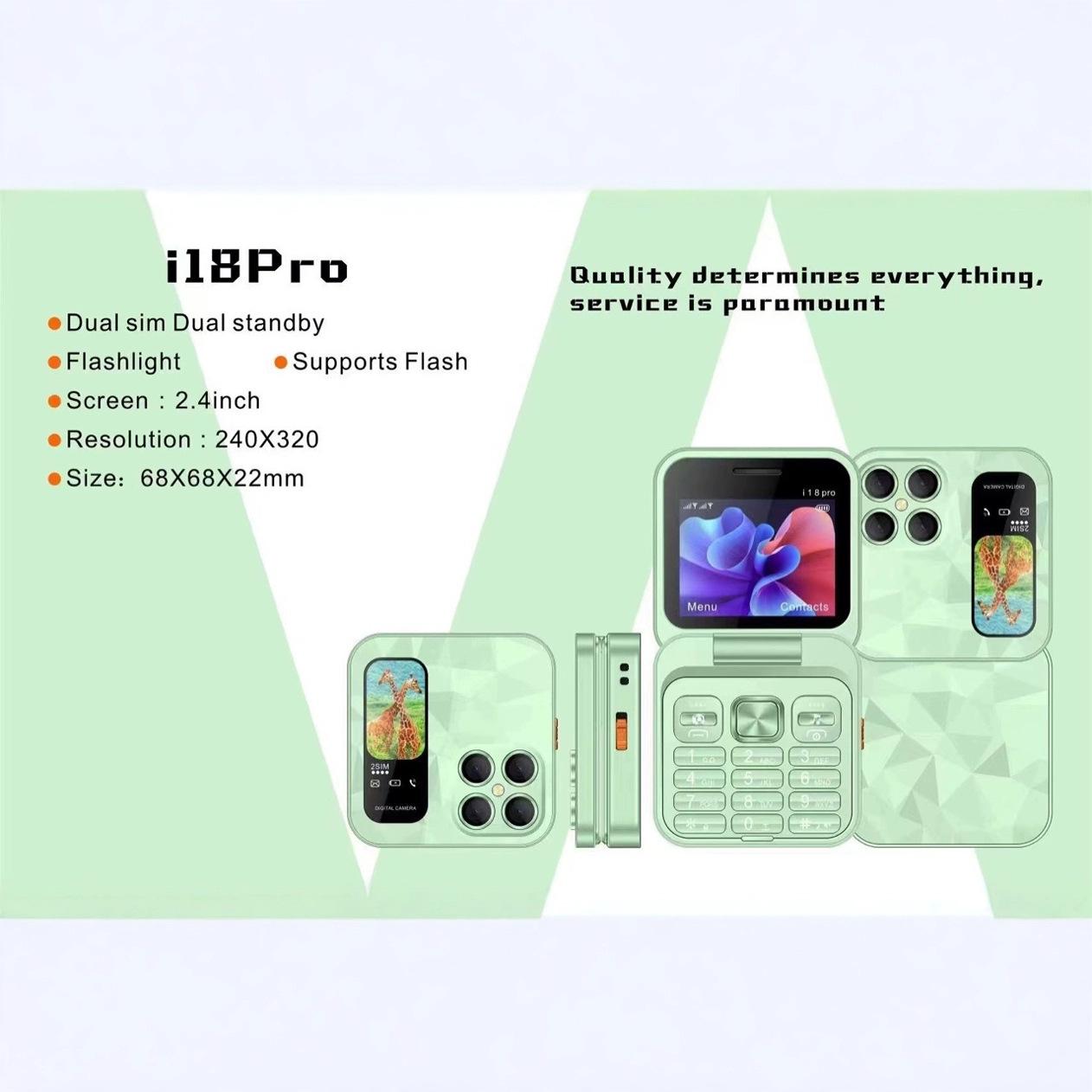 

I18pro Flip Phone 2.4-inch Screen Dual Card Dual Standby Colorful Buttons Foreign Language Spare Folding Mini Phone