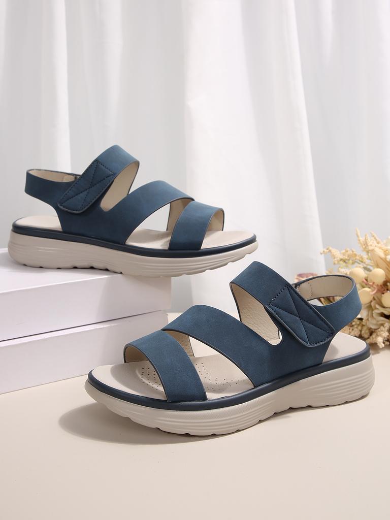 2025 summer new large size foreign trade women's sandals casual fashion Velcro platform low heel flat Roman sandals women