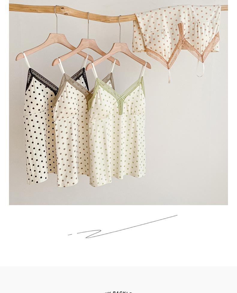 Girly Polka Dot Modal Camisole Pajama Set with V-Strap and Padding - Comfortable Summer Homewear