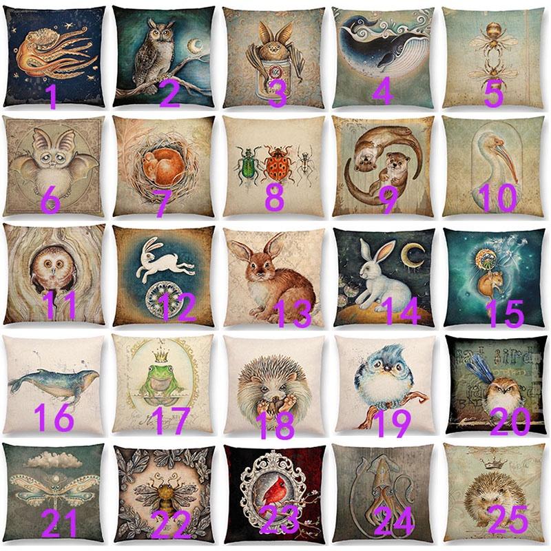 Charming Bird Blue Whale Hedgehog Moonlight Owl Bat Bee Octopus Cushion Cover Pillow Case