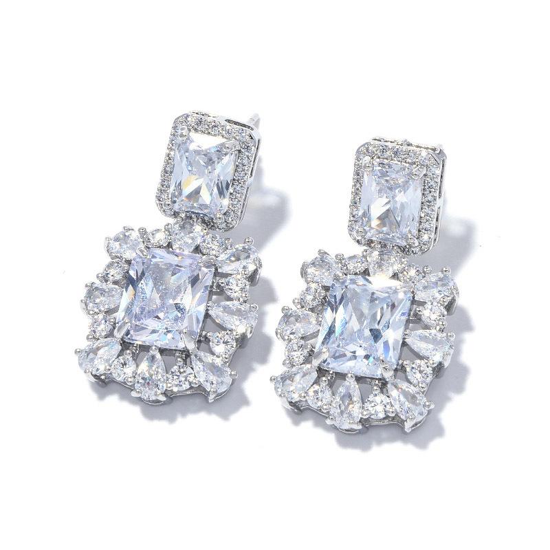 New Year'S Square Color Treasure Zircon Earrings Light Luxury Premium Winter Chinese New Year Earrings