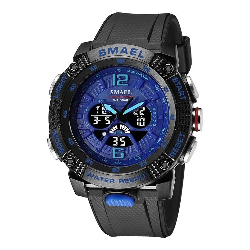 SMAEL Waterproof Male Clock Digital LED Display Quartz Analog Stopwatch Fashion Clock Men Watch Sport Watches 8058