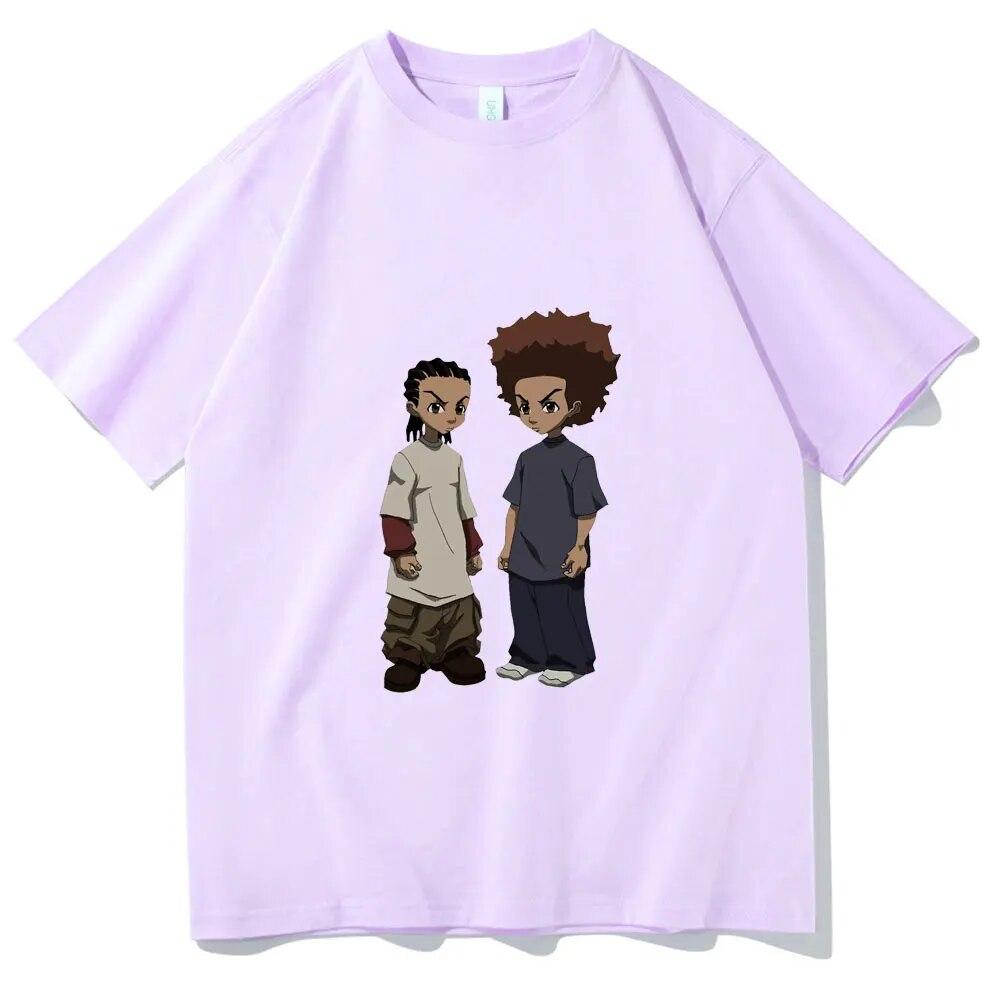 T-Shirt mit „The Boondocks Huey and Riley“-Aufdruck, Unisex, modisch, Harajuku, Baumwolle, T-Shirts, Übergröße, Unisex, Rock, Hip Hop, T-Shirt, Unisex, T-Shirt