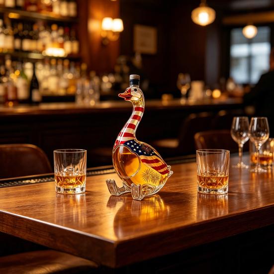 Kachní karafka na whisky, 3D skleněná láhev ve tvaru zvířete se zátkou, Novinka - dávkovač vína pro domácí bar, Dárek pro milovníky whisky