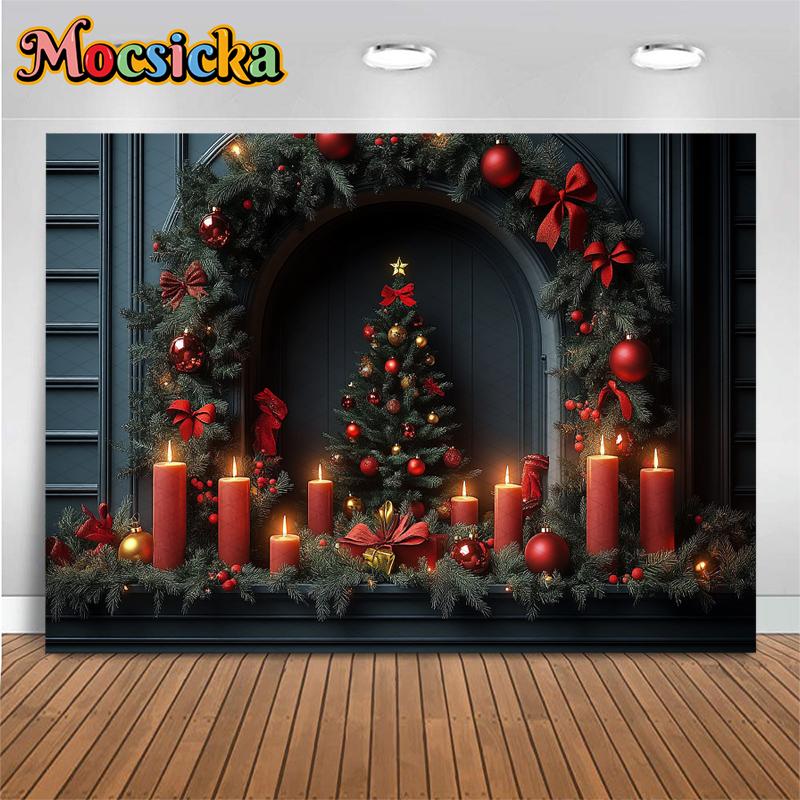 Mocsicka Christmas Tree Backdrop Photography Home Candle Wall Gift Decoration Background Props Studio Wallpaper Banner Photocall