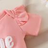 Summer Baby Bodysuit & Shorts Set with Embroidered Towel Lettering and Lace-Up Floral Shorts