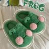 Fashion Lovely Frog Fluffy Slippers for Women 2025 Winter Anti Slip Warm Plush Home Slipper Lady Thick Platform Household Cotton Shoes