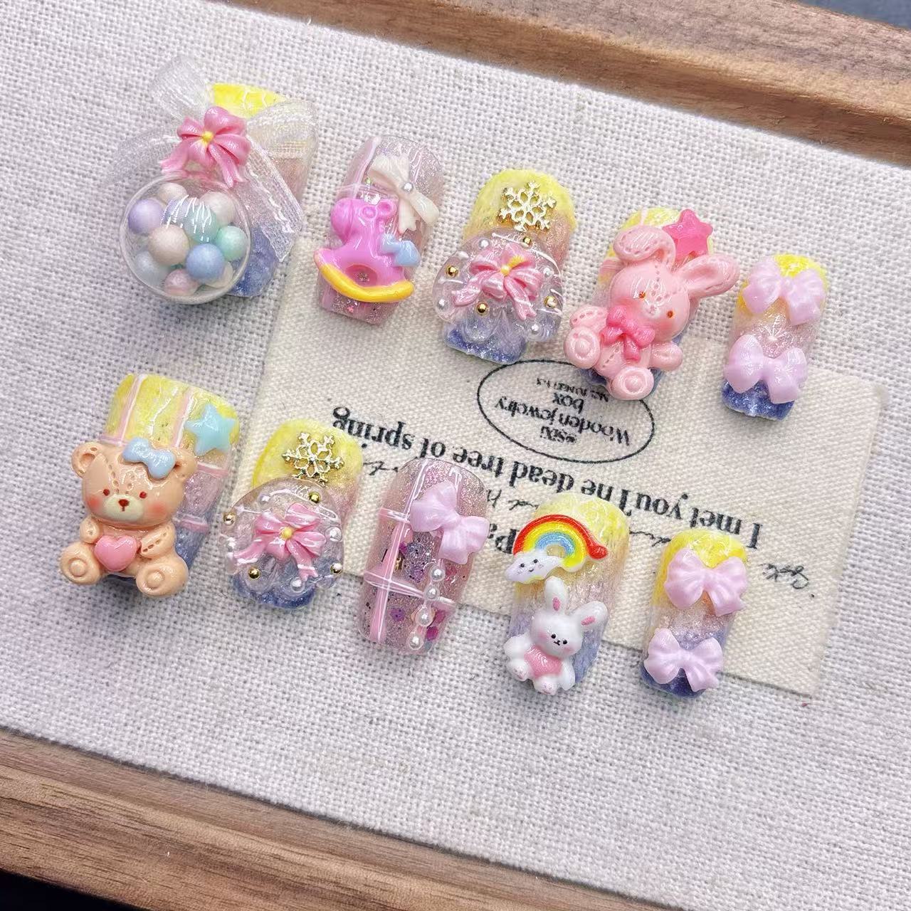 

Квадратные накладные ногти миндалевидной формы, французский маникюр с 3D-дизайном, акриловые ногти с полным покрытием на клеевой основе, искусственные накладные ногти для женщин M