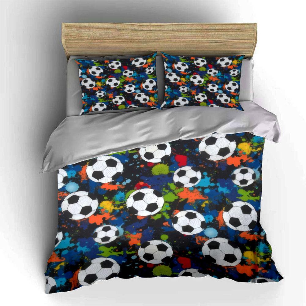 Vibrant Multicolor Splash Soccer Ball 3Pcs Bedding Set Soft Microfiber Bedding Set For Sports Lovers Teen Bedroom