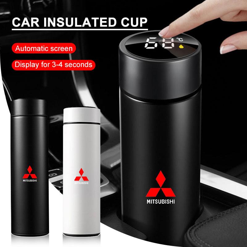 Tazza Termica Intelligente da 500ml in Acciaio Inossidabile con Emblema Auto, Tazza da Caffè per Mitsubishi Lancer Pajero Sport Ex Evo Tappo Centrale