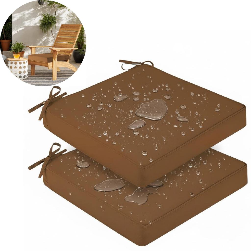 Waterproof Outdoor Seat Cushions Set of 2, Thick Patio Furniture Cushions with Ties, Non Slip Chair Pads for Garden, Porch