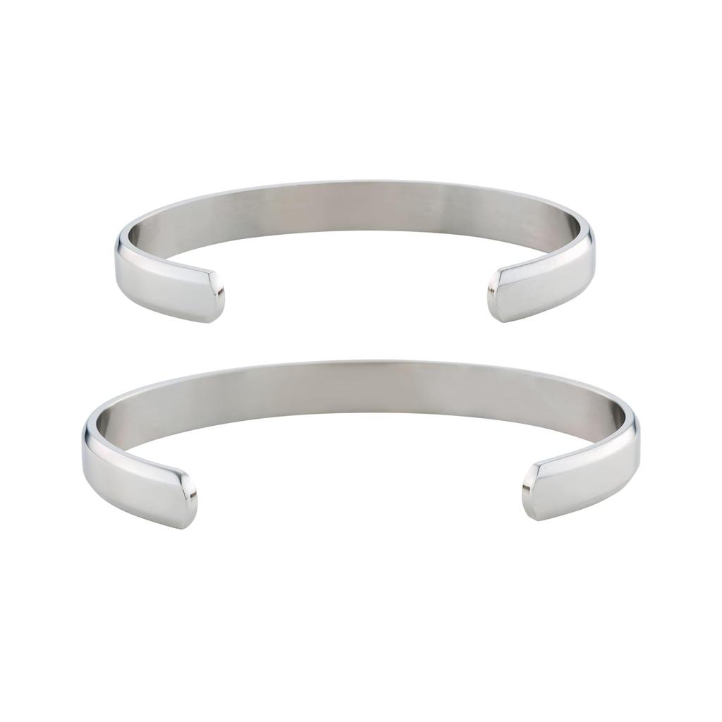 Pair Bangle Surgical Stainless Steel Simple Wide Set of 2 [White Clover] 4SBG043SV&4SBG044SV