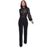 Women's High Collar Lace Lace Fashion Solid Color Chiffon Long Sleeve High Waist Jumpsuit