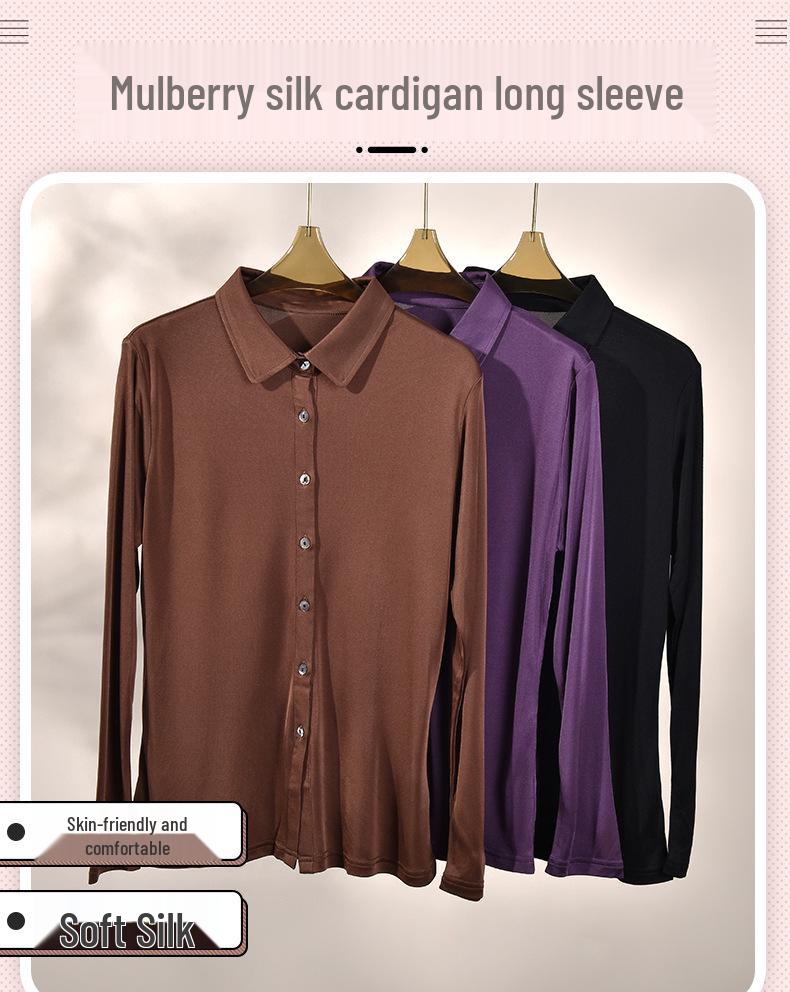 Yu Yue 2025 Versatile Mulberry Silk Long Sleeve Lapel Cardigan Shirt