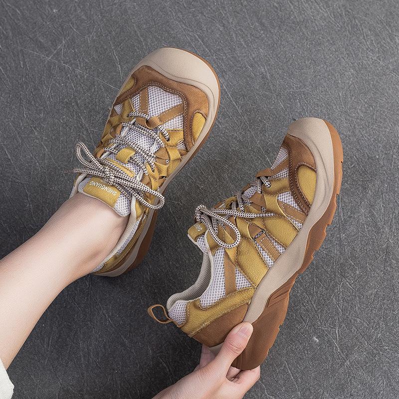 Fashion GKTINOO 2025 Autumn New Breathable Mesh Mixed Colors Sneakers Genuine Leather Lace-up Casual Women's Shoes