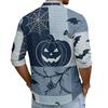 Men's Casual Long Sleeve Button Down Shirt Halloween Print Patchwork Design Lightweight Breathable Fabric Relaxed Fit
