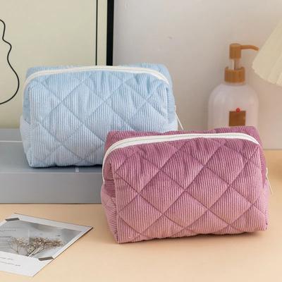 Corduroy Travel Cosmetic Bag Women's Makeup Storage Bag Purses Women Large Capacity Zipper Make Up Organizer Storage Clutch