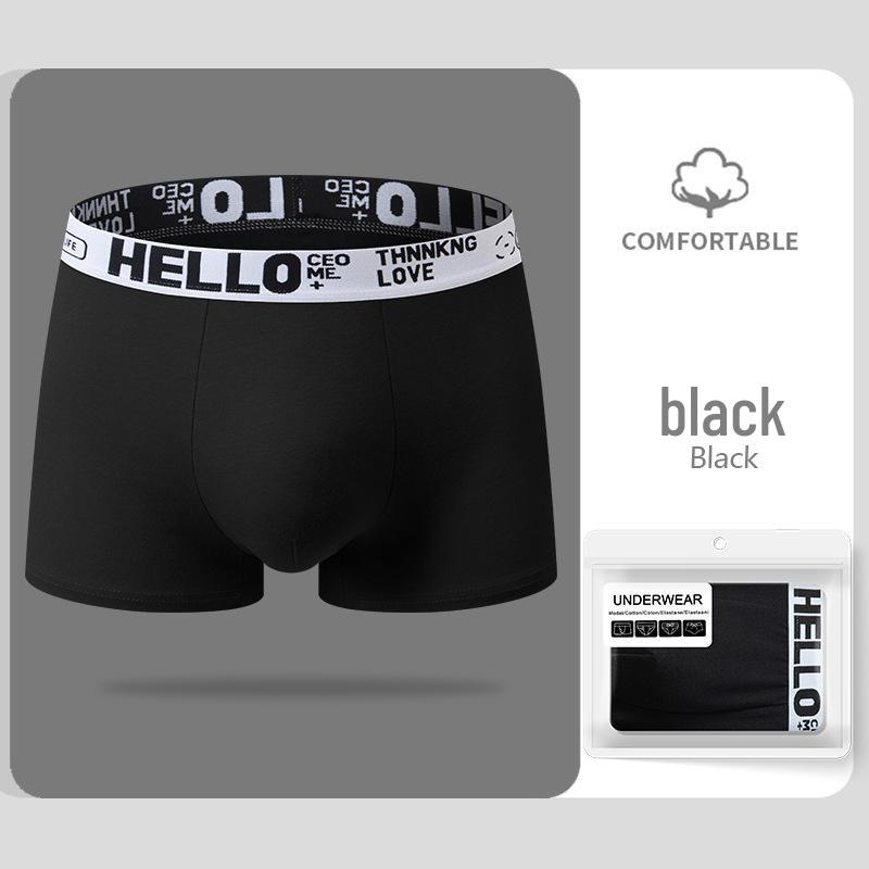 Pánské spodní prádlo ze 100% čisté bavlny se středně vysokým pasem s pasovkou HELLO a grafénovým klínem - Prodyšná jednobarevná varianta na podzim