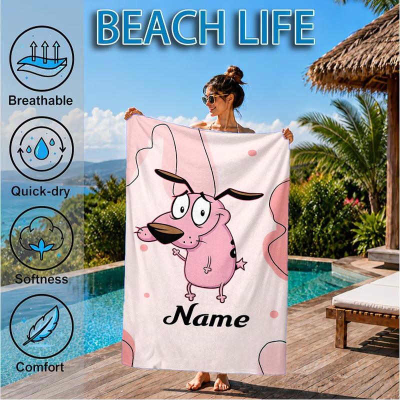 Custom Name Pink Dog Dreamscape Beach Towel Microfiber Beach Towel, Lightweight and Quick-Dry, for Summer Travel, Swimming Pool Gift