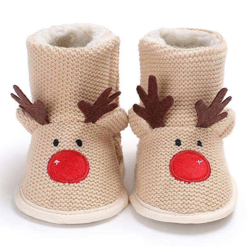 Unisex Baby Christmas Santa Shoes Infant Non-slip Cozy Fleece Booties Newborn First Walking Shoes Boys Girls Winter Warm Slipper