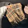Tonglu Women's Mohair Winter Scarf: Black & White Plaid, High-End, Thick & Warm Neck Warmer